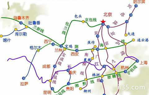 中国五纵三横铁路线路图