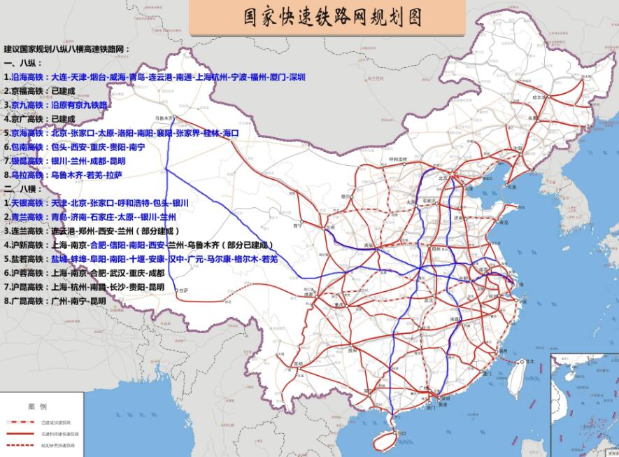 中国的"八大横向高速铁路通道"包括绥满通道,京兰通道,印青通道